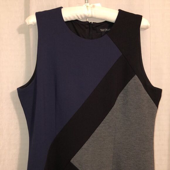 WHBM 14 Navy Gray Black Colorblock Sheath Sleeveless Stretch Midi Dress - Picture 3 of 12